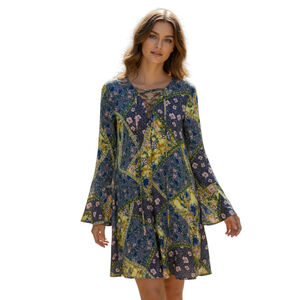 Womens Babydoll Dress L Floral Boho Whimsical Dainty Fairycore Resortwear Beach